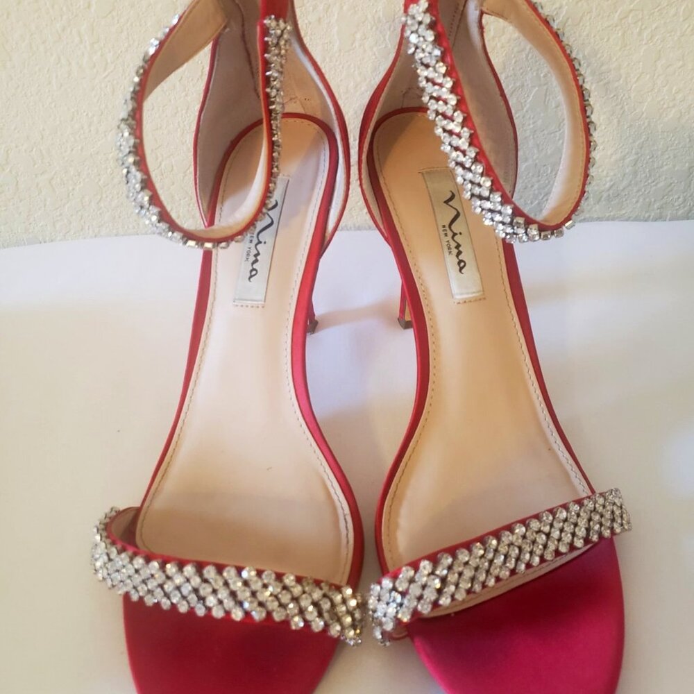 Nina Burgandy Satin w/ Crystals